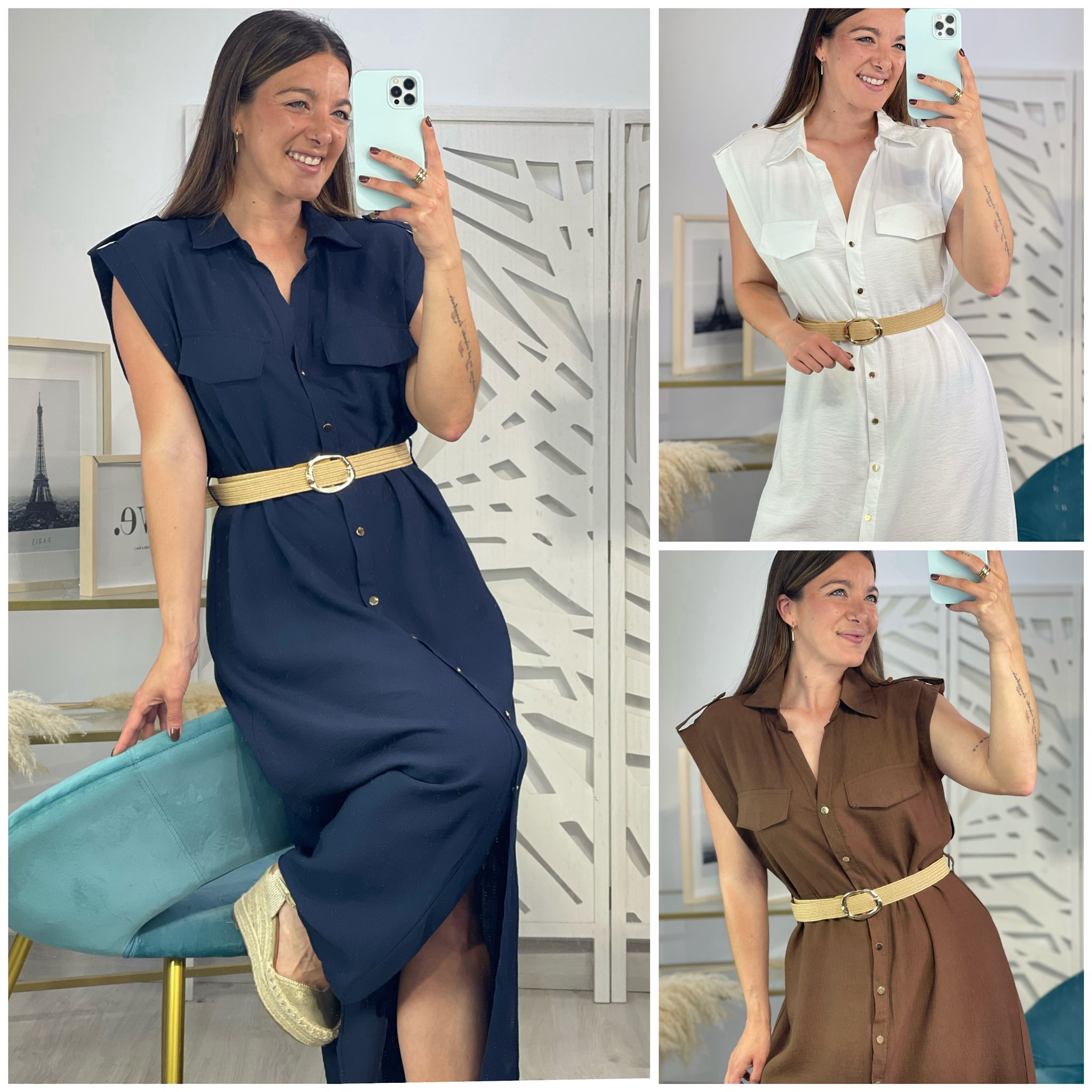 Vestido Camisero Hombreras + Cinturón