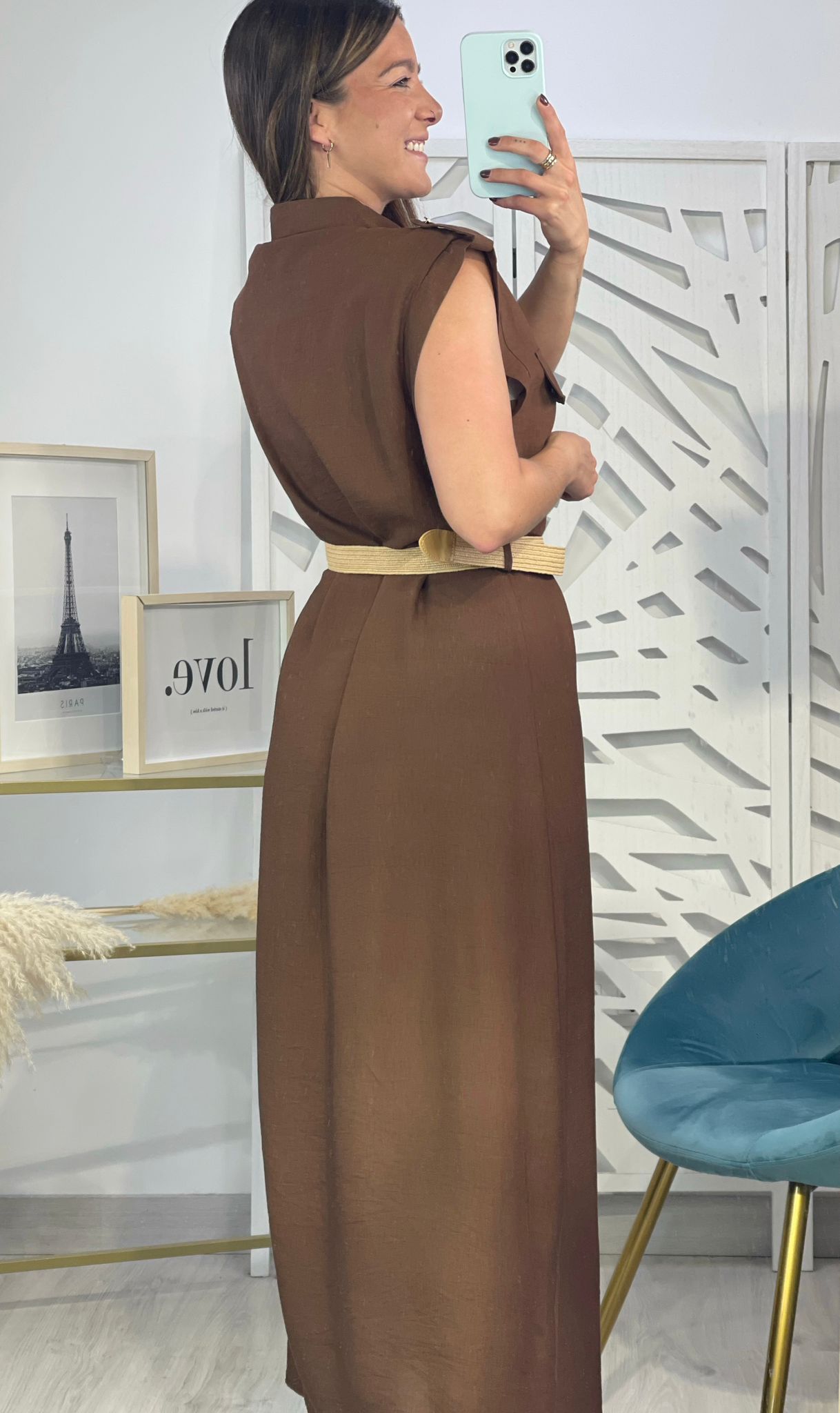 Vestido Camisero Hombreras + Cinturón - Imagen 8