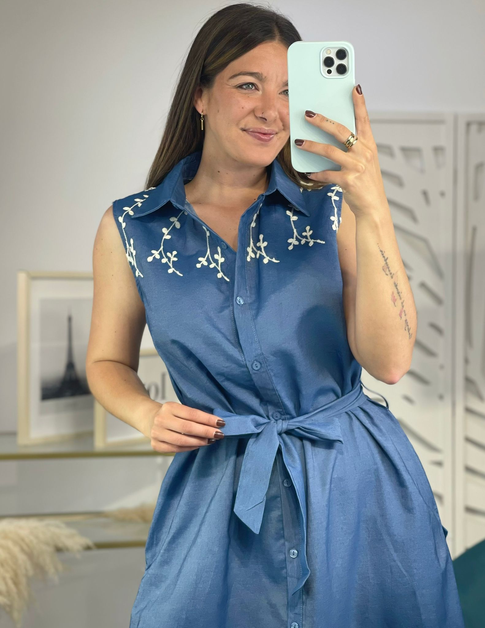 Vestido Vaquero Flores Bordadas - Imagen 4