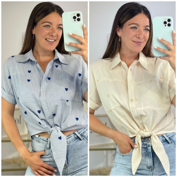Camisa Rayas y Corazones Nudo