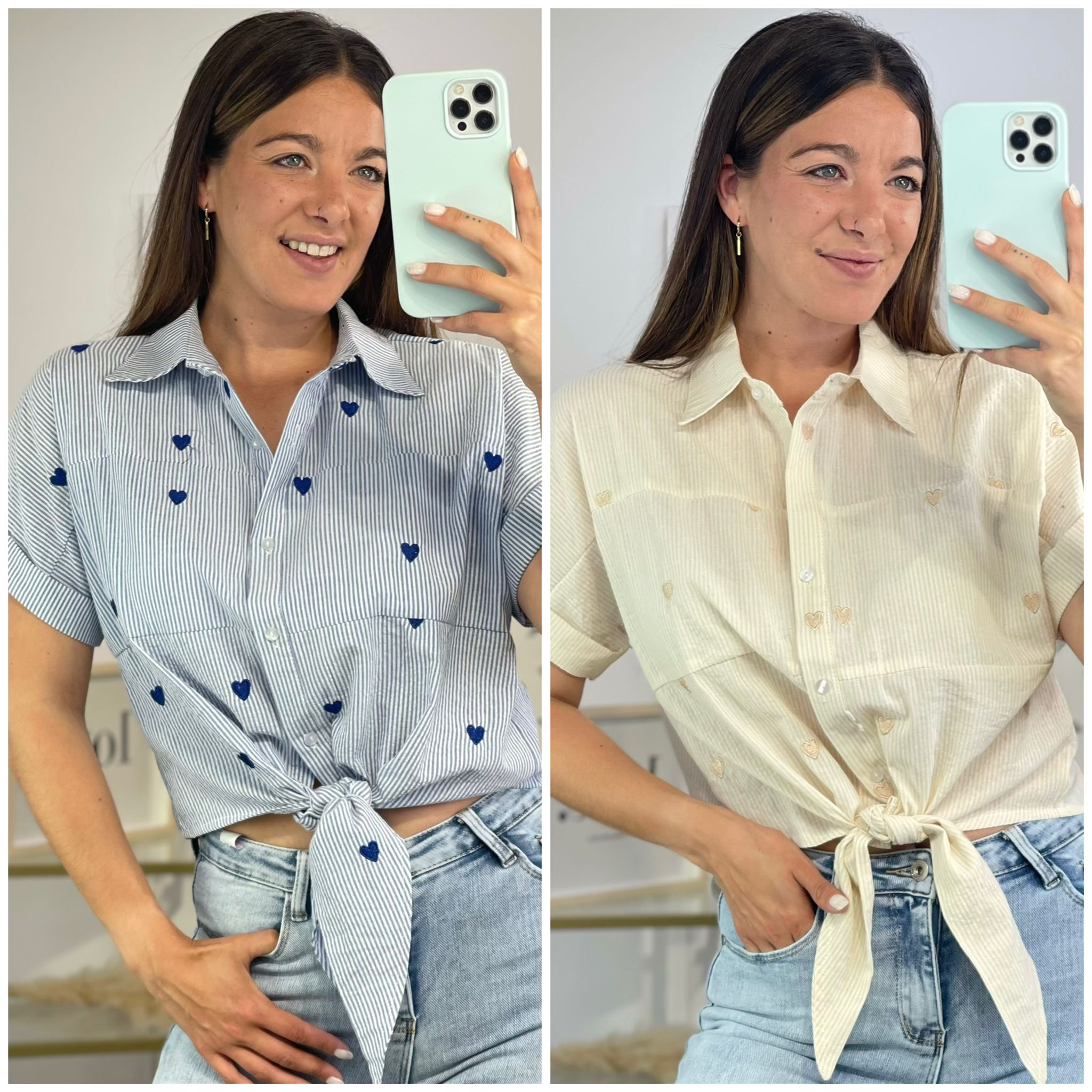 Camisa Rayas y Corazones Nudo