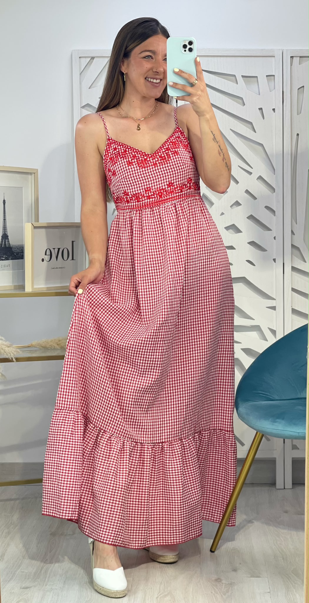 Vestido Vichy FLores Bordadas - Imagen 5