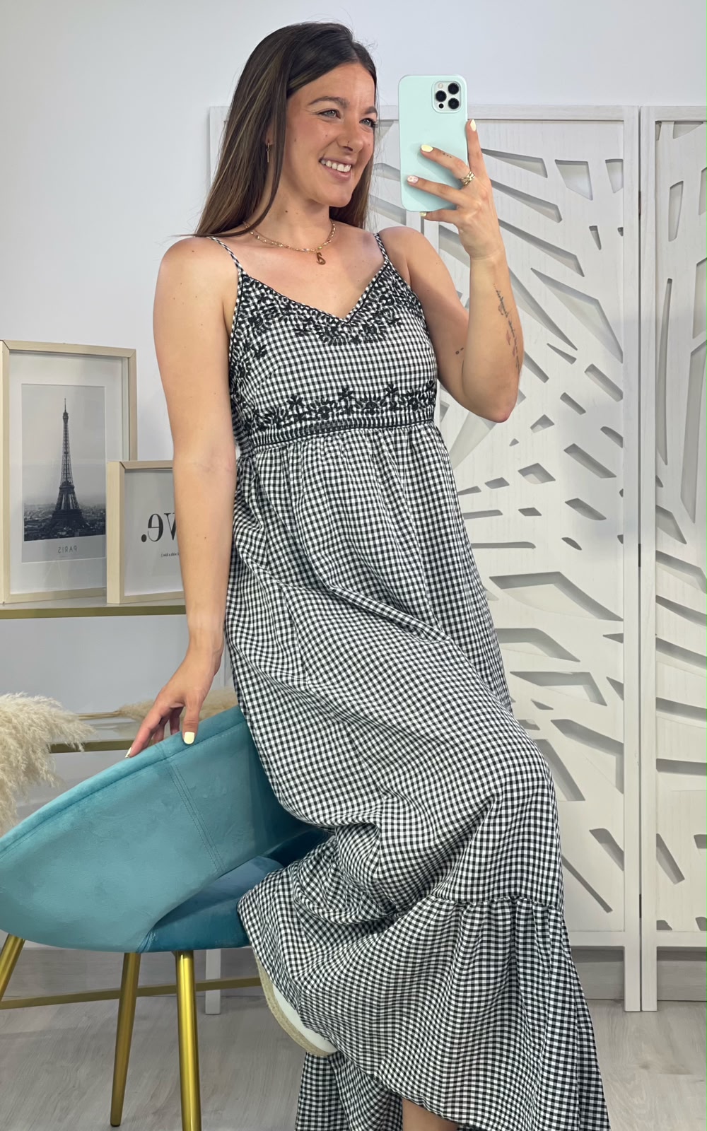Vestido Vichy FLores Bordadas - Imagen 2