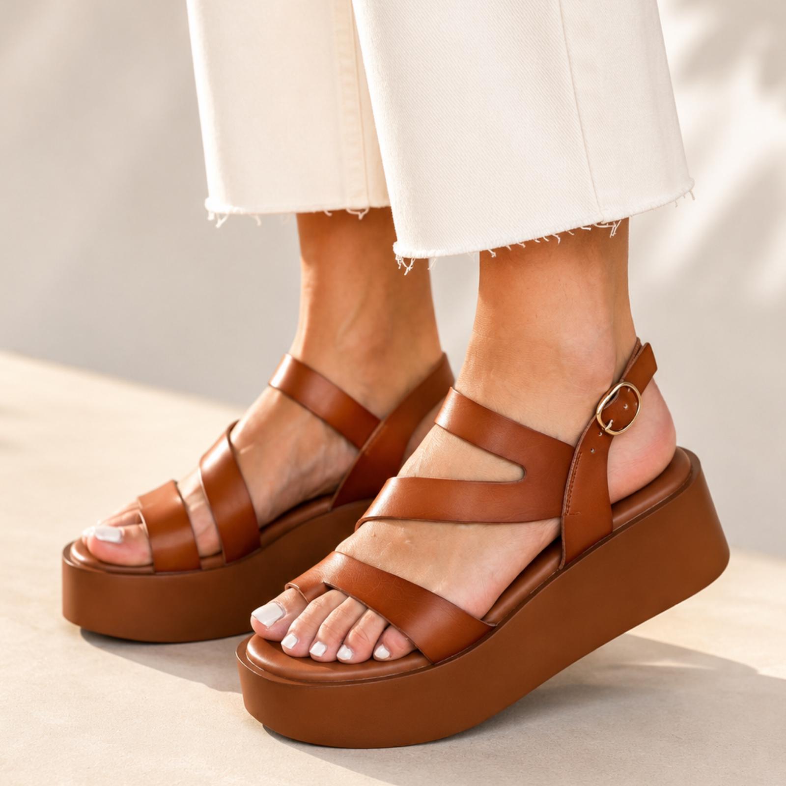 Sandalia Plataforma Dedo - Camel