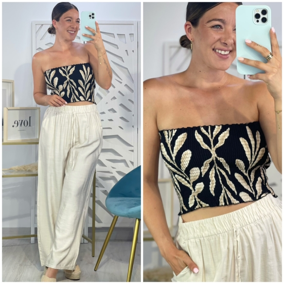 Top / Banda Nido de Abeja Estampado - Negro