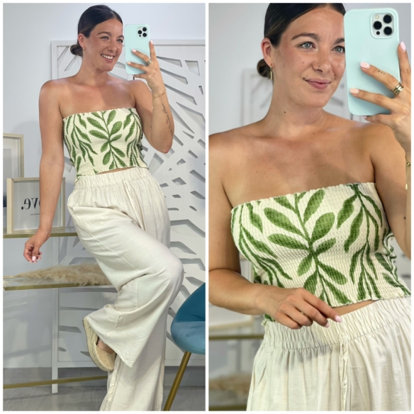 Top / Banda Nido de Abeja Estampado - Verde