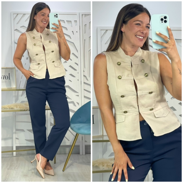 Chaleco Safari Entallado - Beige