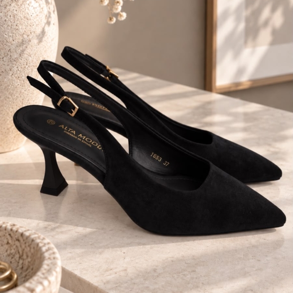Zapato Puntera Destalonado Antelina - Negro