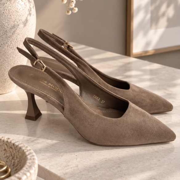 Zapato Puntera Destalonado Antelina - Kakhi