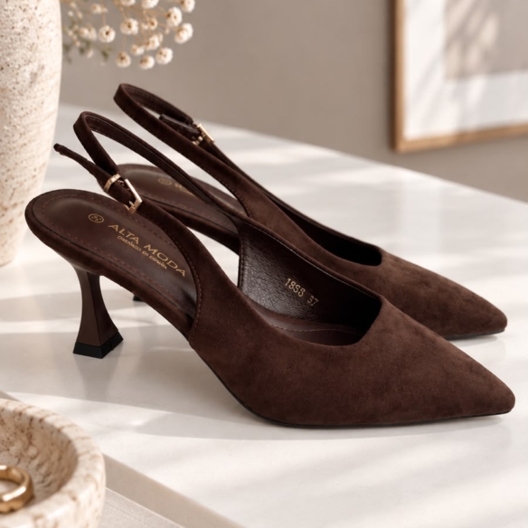 Zapato Puntera Destalonado Antelina - Marrón