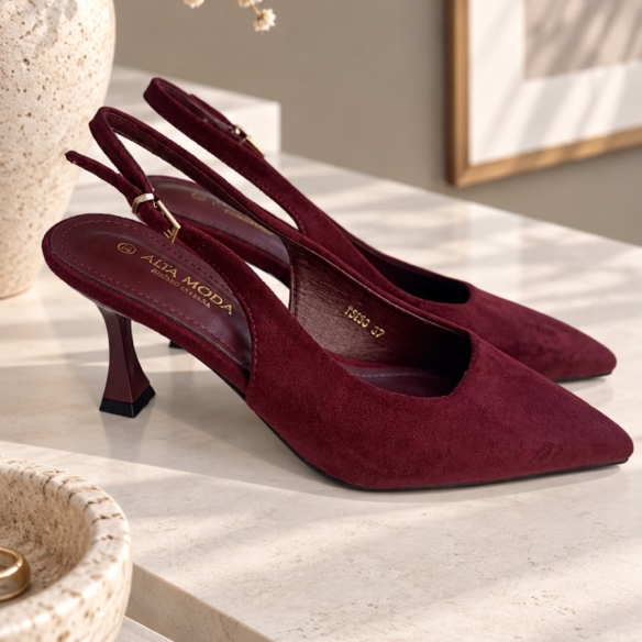 Zapato Puntera Destalonado Antelina - Burdeos