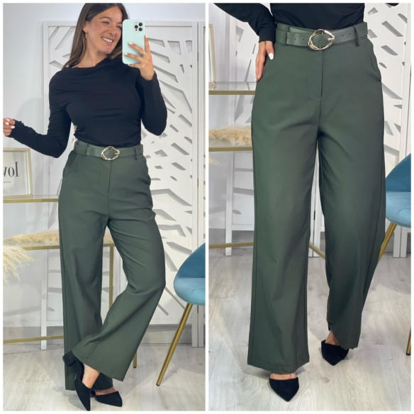 Pantalón Recto + Cinturón - Verde