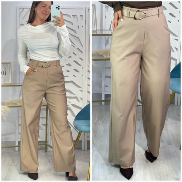 Pantalón Recto + Cinturón - Beige