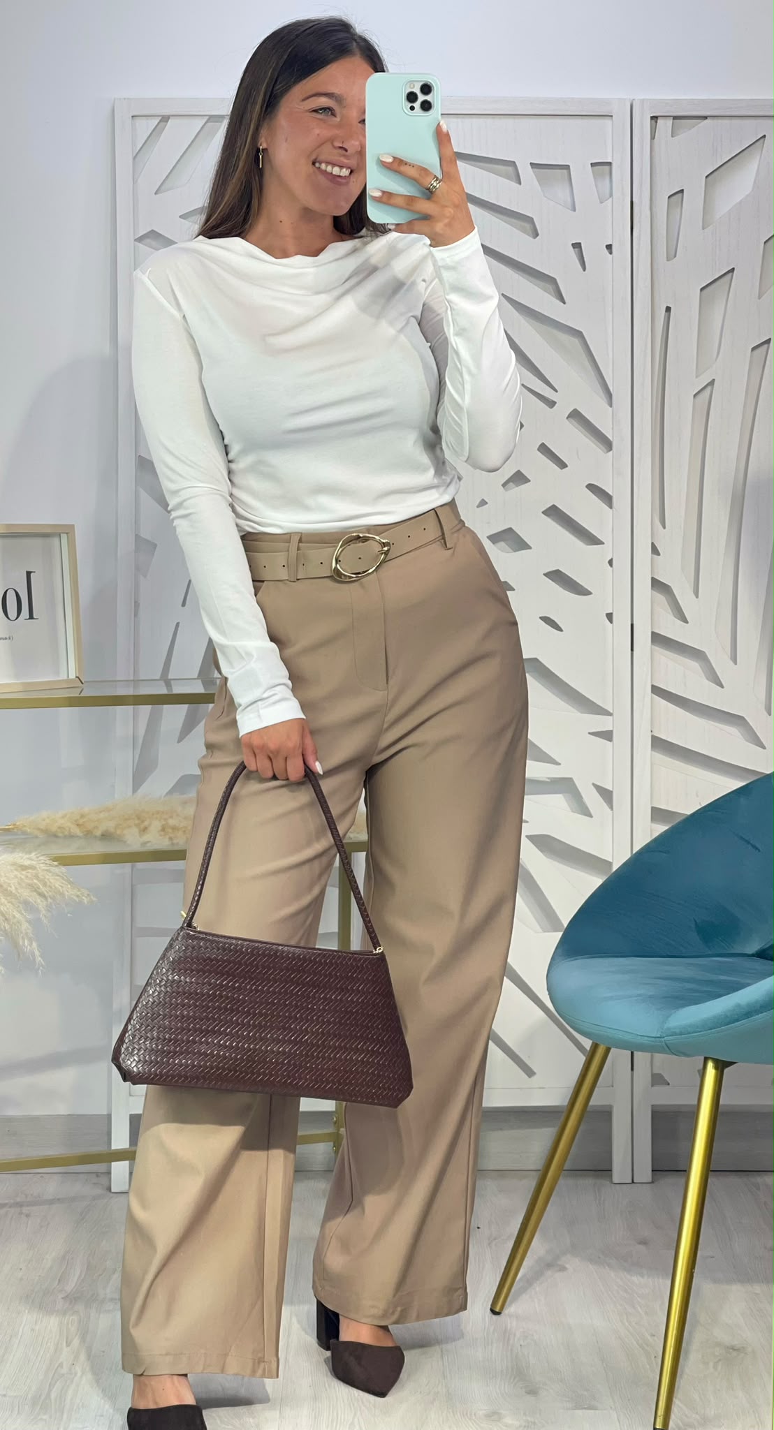 Pantalón Recto + Cinturón - Beige - Imagen 7