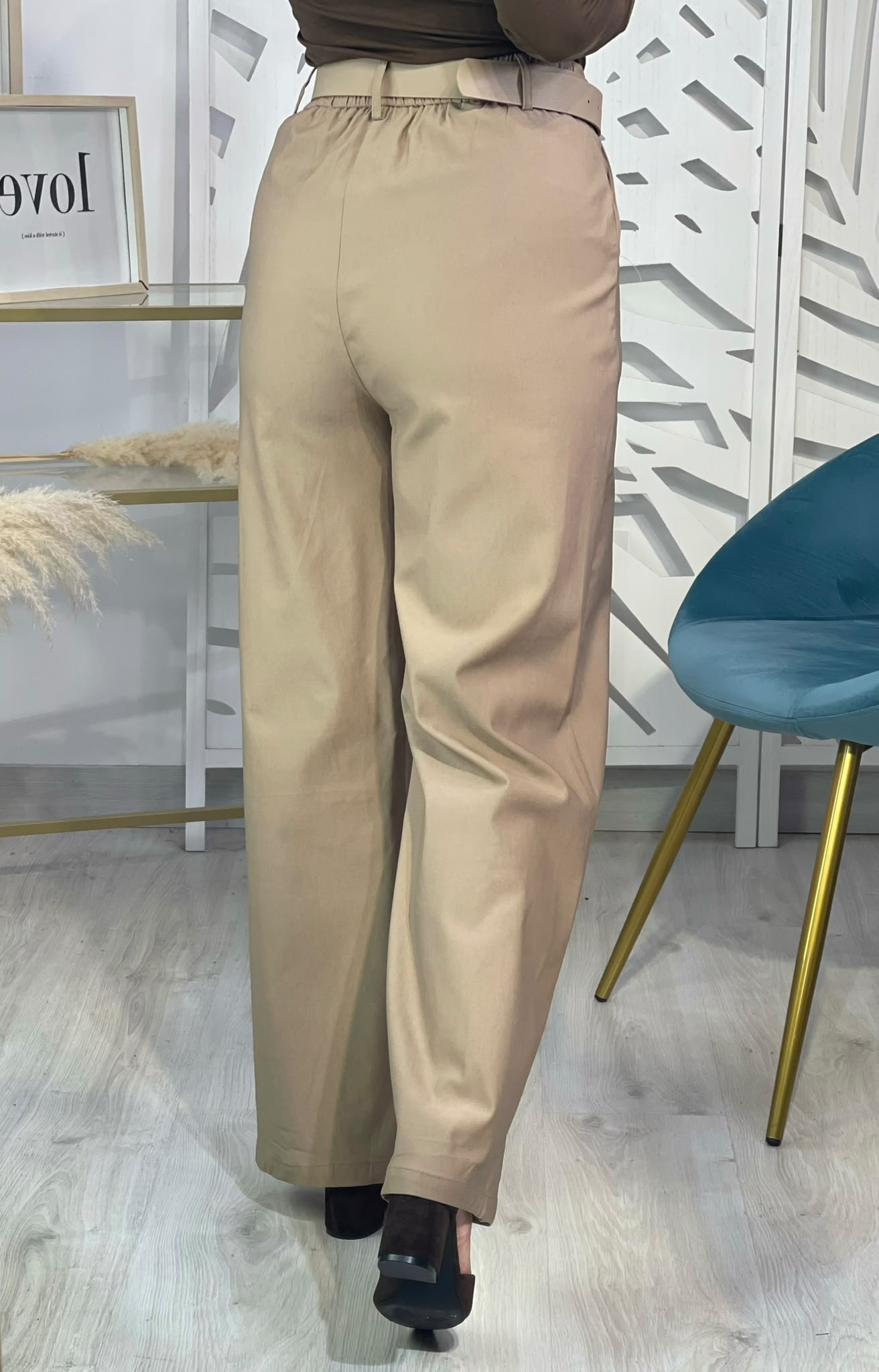Pantalón Recto + Cinturón - Beige - Imagen 5
