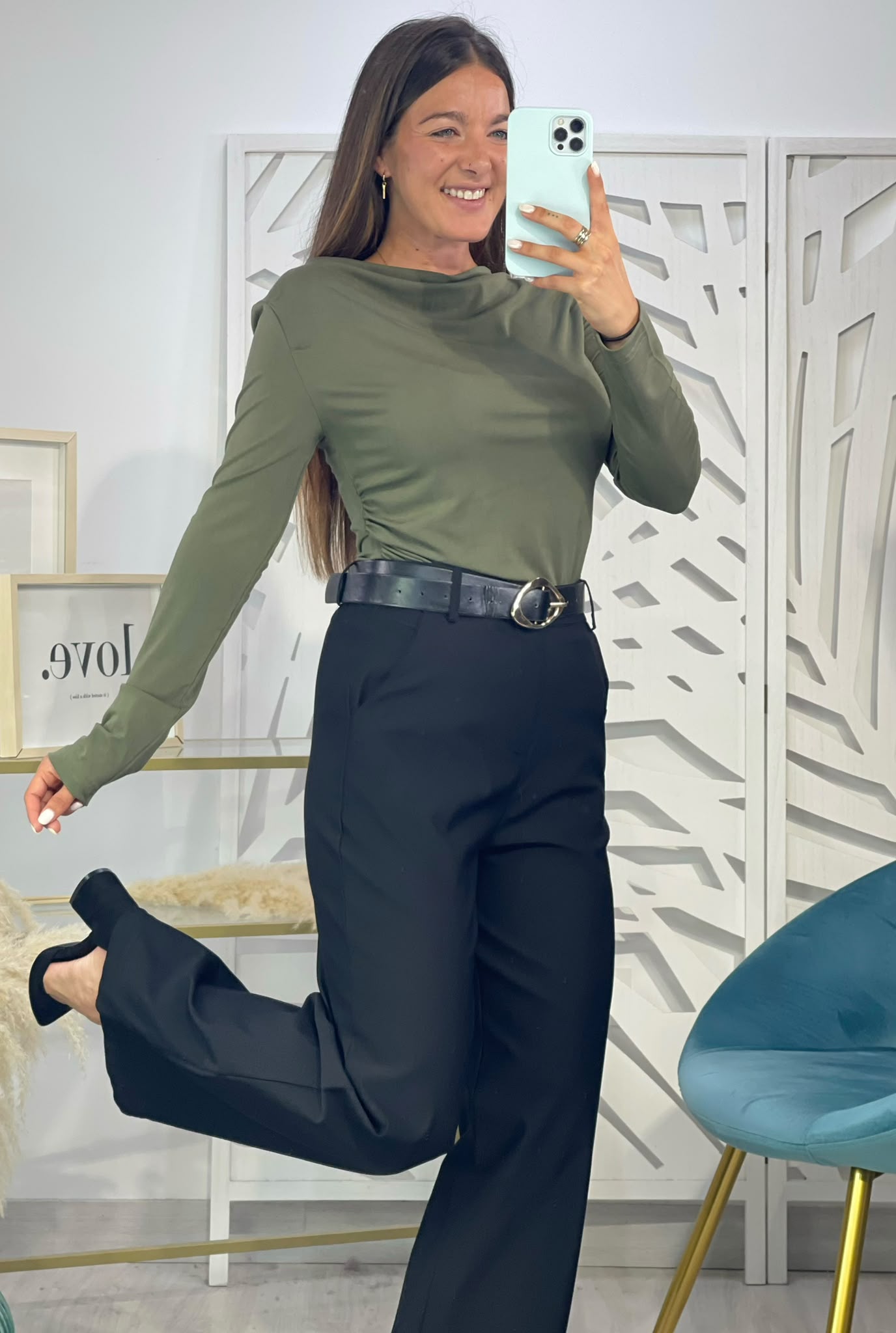 Pantalón Recto + Cinturón - Negro - Imagen 3