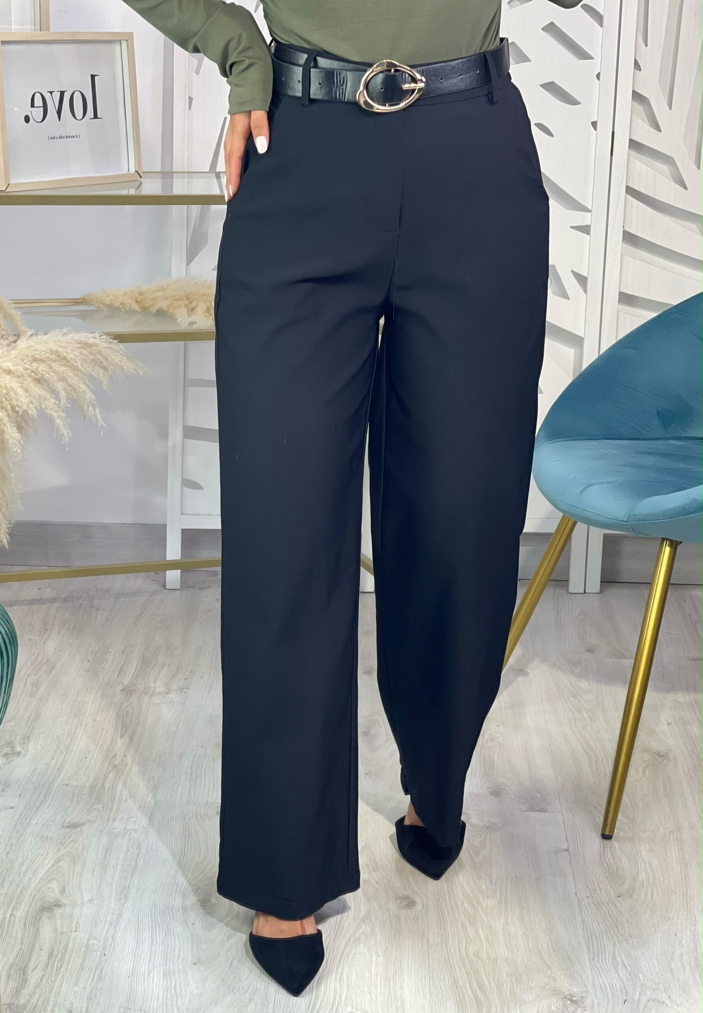 Pantalón Recto + Cinturón - Negro - Imagen 4