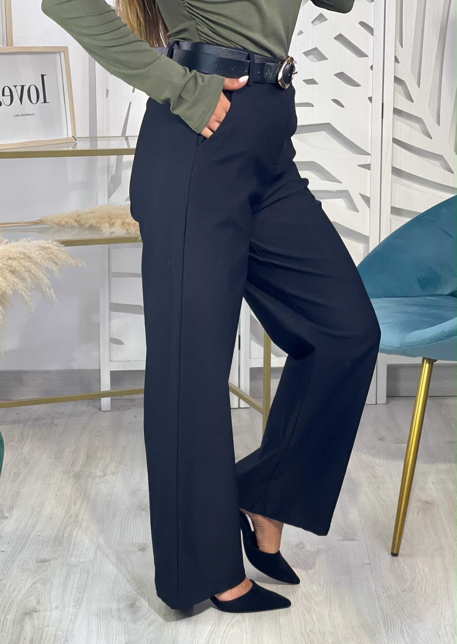 Pantalón Recto + Cinturón - Negro - Imagen 5