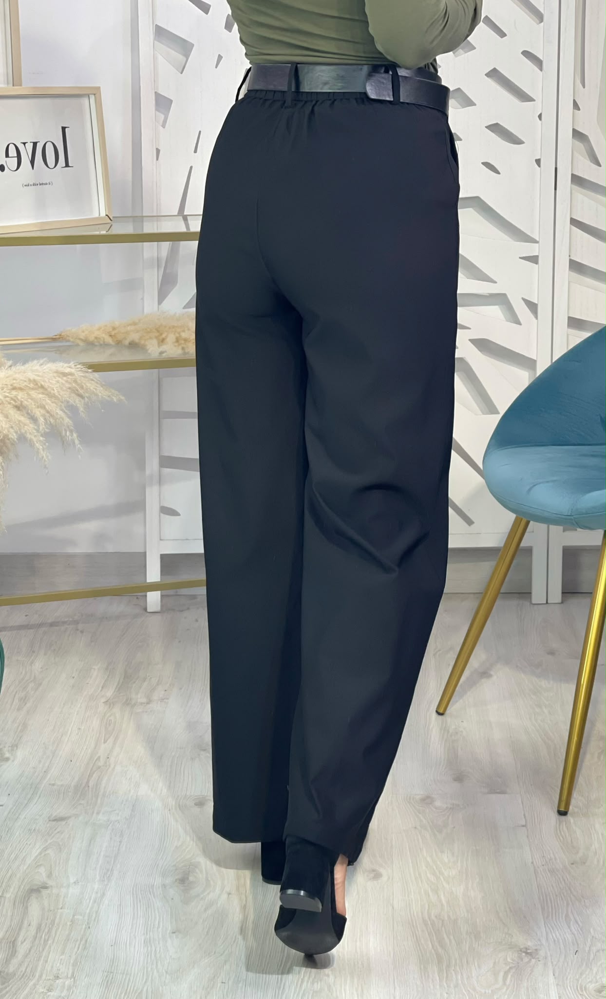Pantalón Recto + Cinturón - Negro - Imagen 6